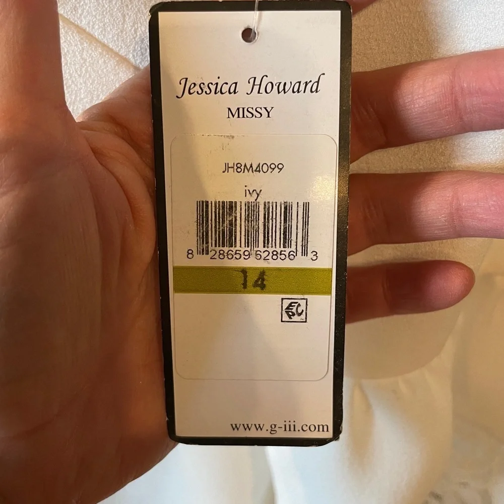 Jessica Howard NWT 14 Ivory knee length dress shift sheath lace long sleeve - Picture 4 of 7